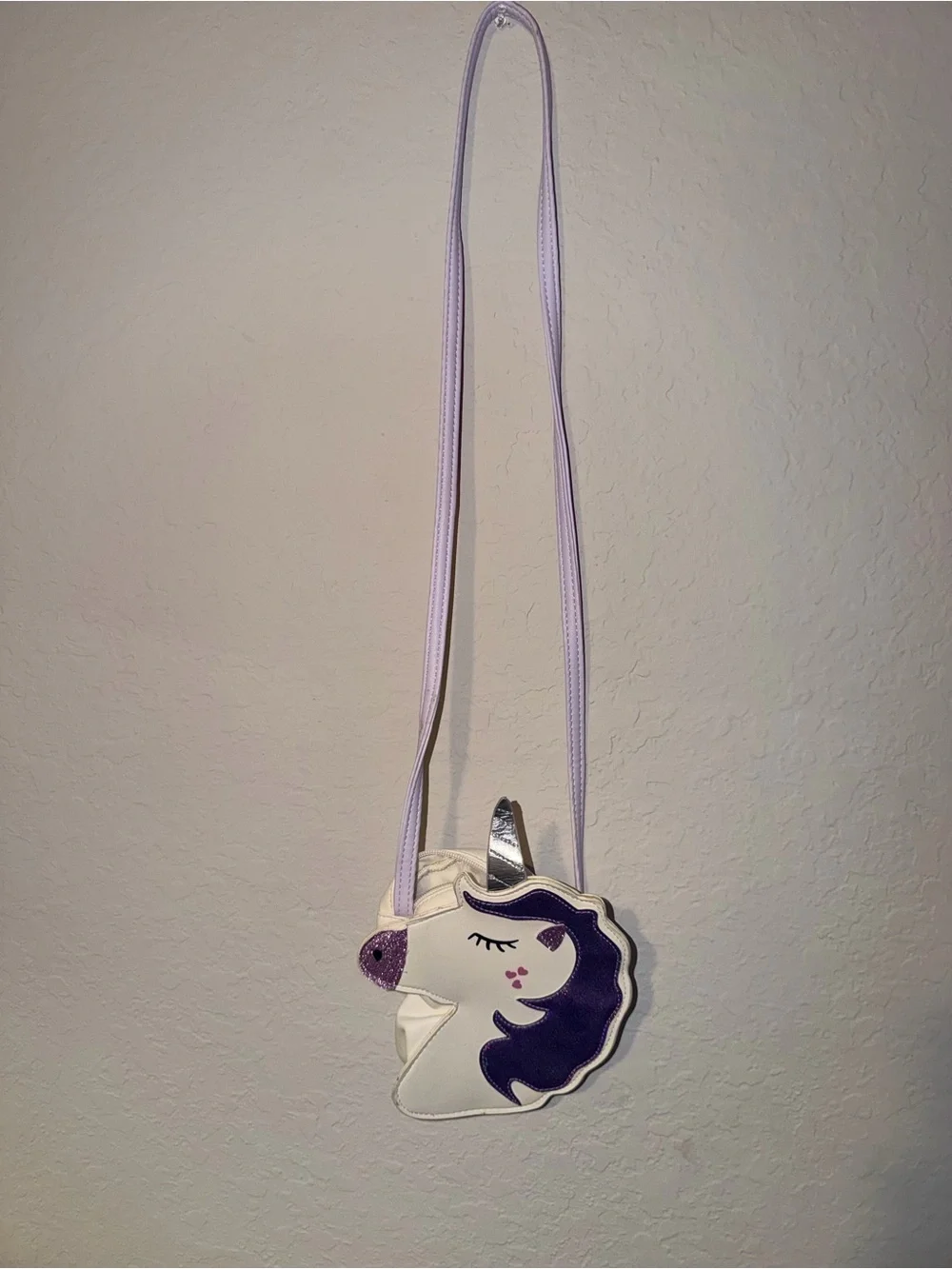 Girls Unicorn Crossbody Purse White Purple Glitter